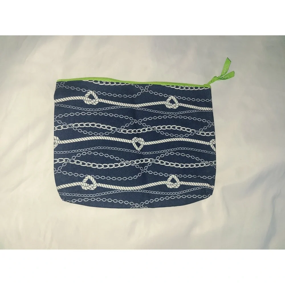 Thirty-One Navy Nautical Rope Chain Zipper Pouch School Supplies Organizer Bag